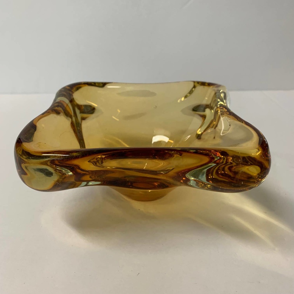 VINTAGE Amber Art Glass Ash Tray or Candy Dish